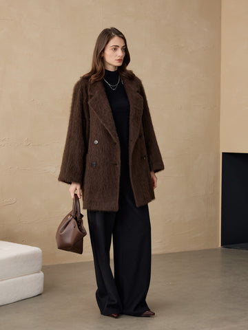 Suit Collar Double Breasted Mid-Length Coat