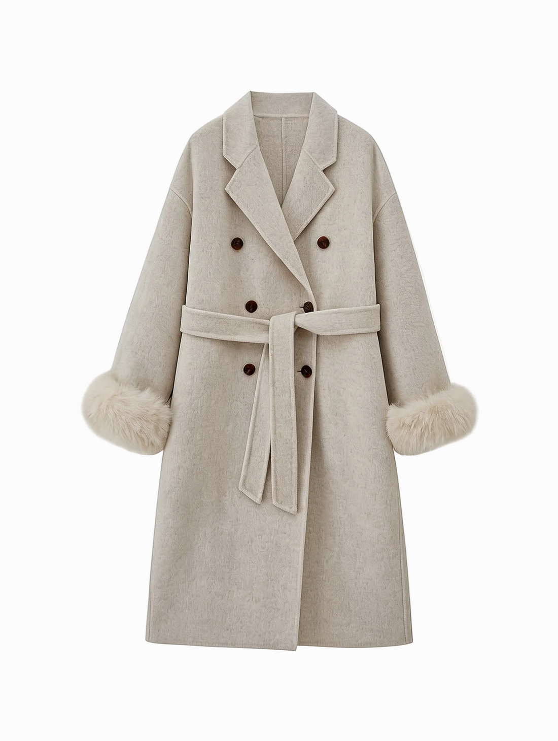 Classic Mid-Length Double Breasted Fur Sleeve Coat | Luxury Coat | CEID Fashion - Luxury Wool Outerwear by CEID - Image 1