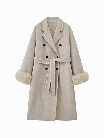 Classic Mid-Length Double Breasted Fur Sleeve Coat | Luxury Coat | CEID Fashion - Luxury Wool Outerwear by CEID - Image 1