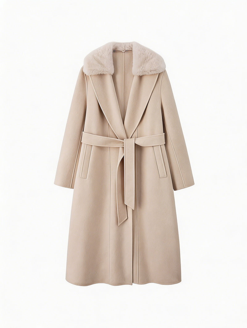 14.5?m Baby Cashmere Long Coat with Mink Fur | Technical Fiber Series