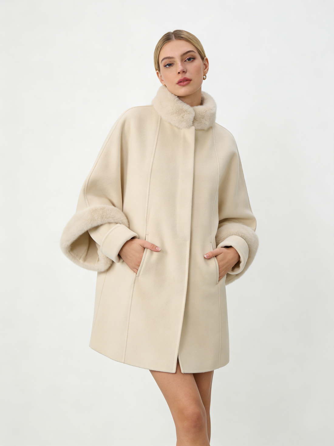Poncho Round Neck Cashmere Coat with Mink | Premium Cashmere | Luxury Coat | CEID Fashion - Luxury Cashmere Outerwear by CEID - Image 1