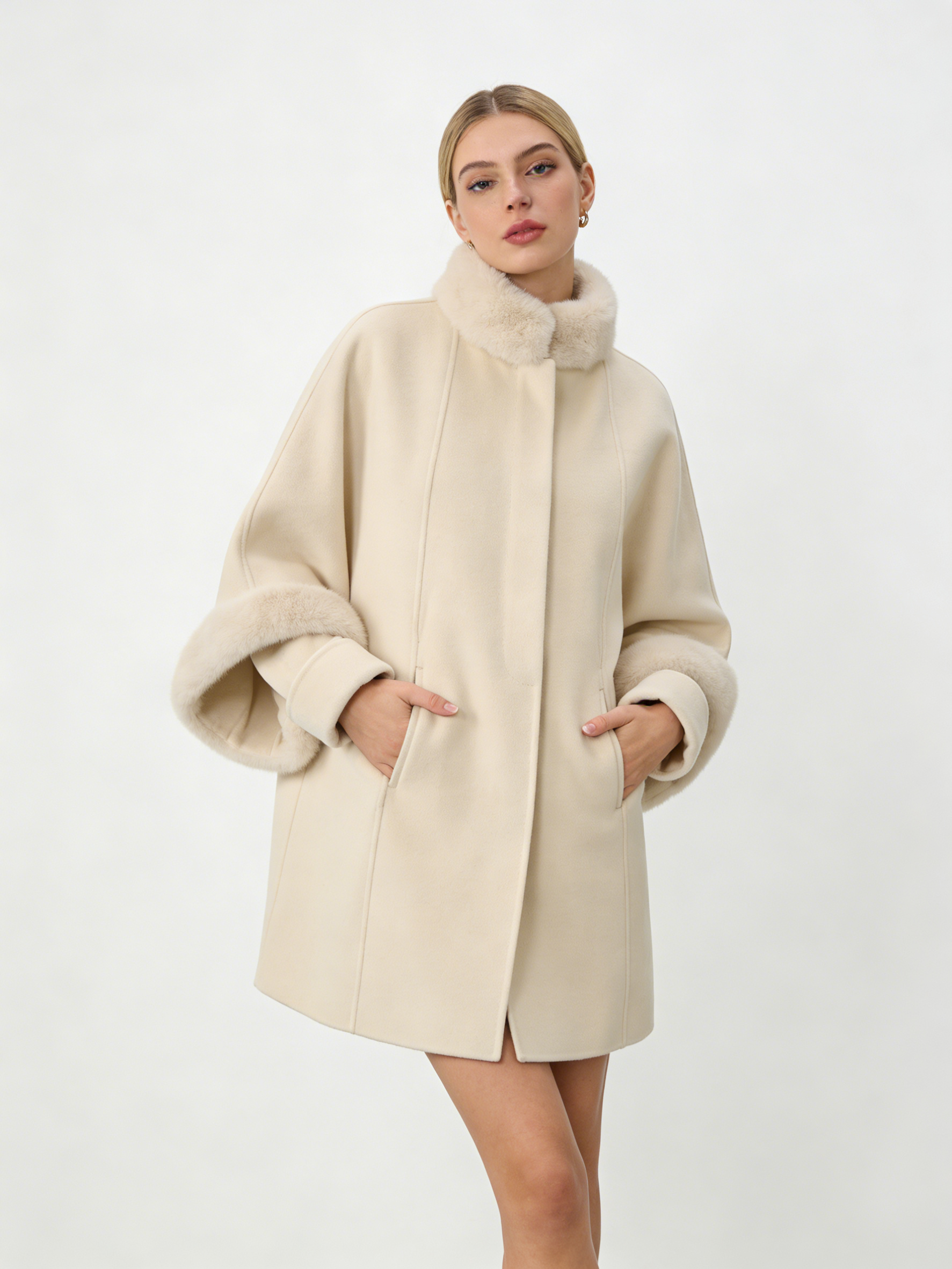 Poncho Round Neck Cashmere Coat with Mink | Premium Cashmere | Luxury Coat | CEID Fashion - Luxury Cashmere Outerwear by CEID - Image 2