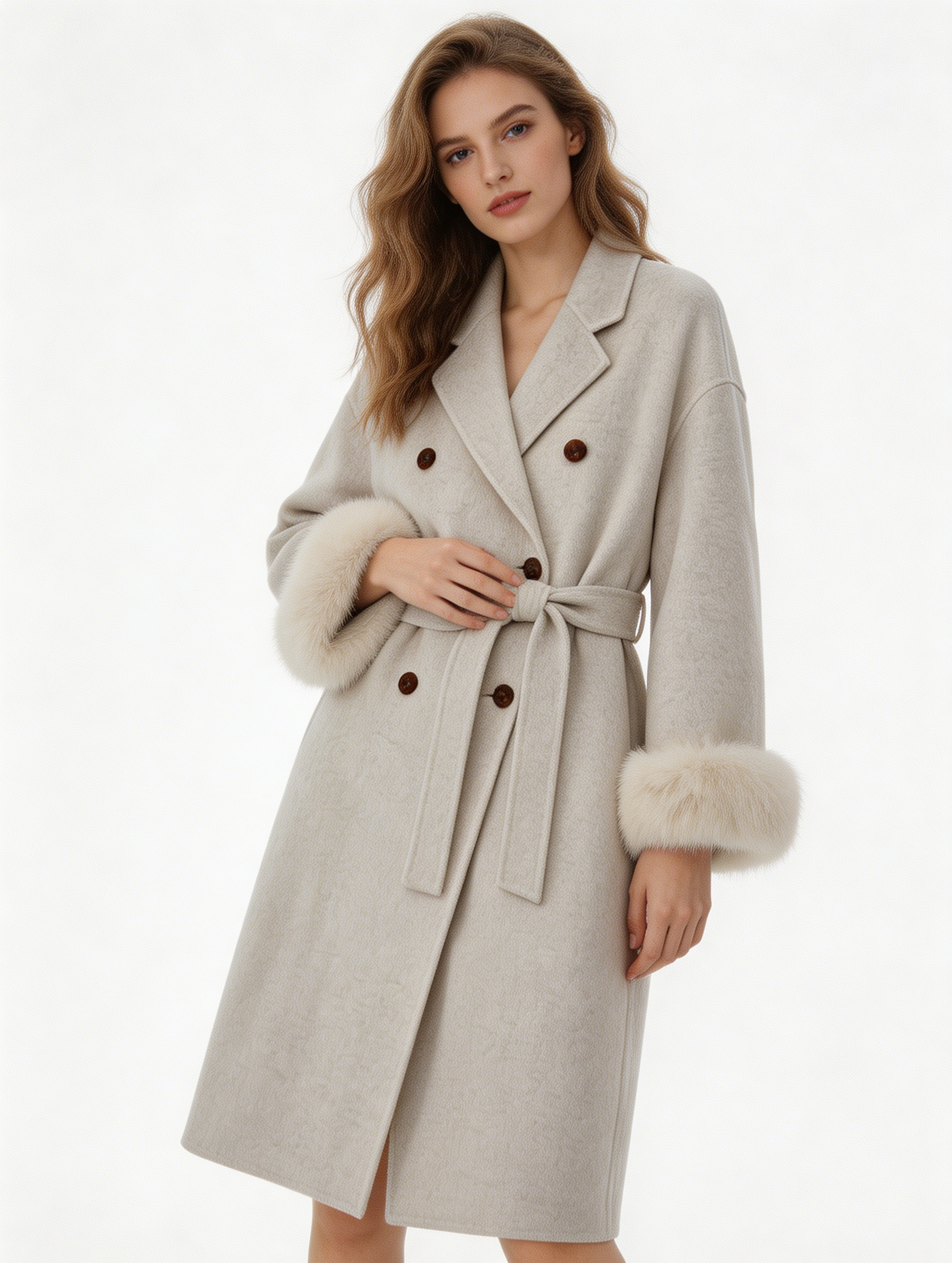 Classic Mid-Length Double Breasted Fur Sleeve Coat | Luxury Coat | CEID Fashion - Luxury Wool Outerwear by CEID - Image 6