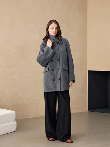 狐狸毛翻领双排扣短款大衣