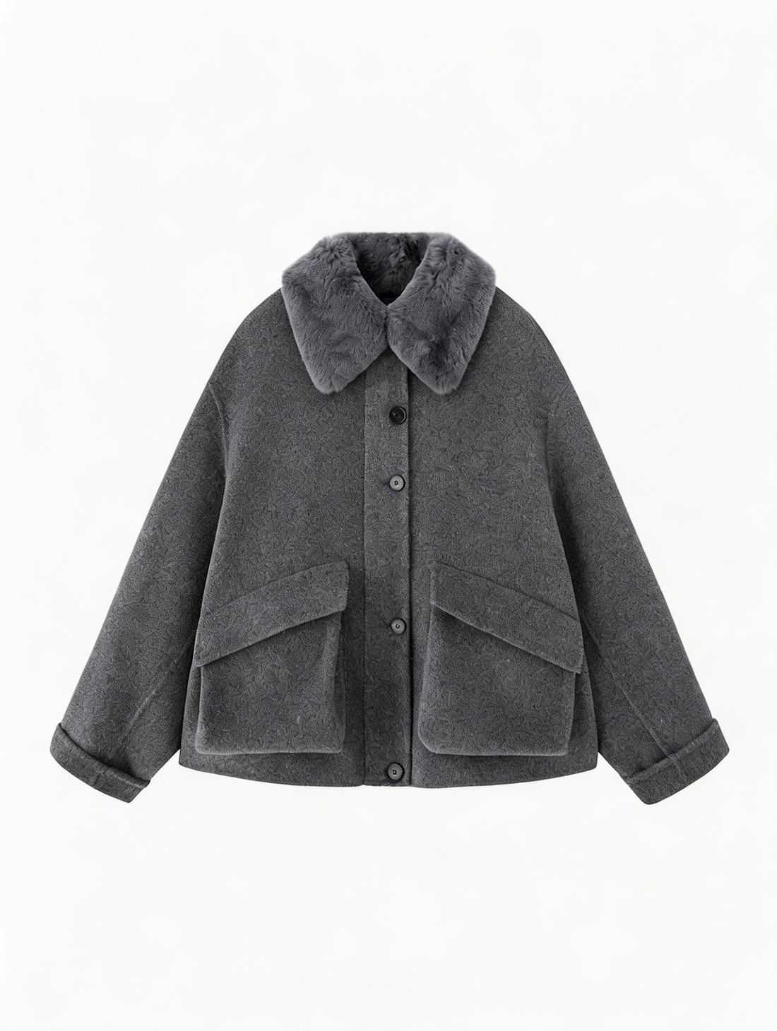 Short Zip Coat with Fox Fur Collar | Luxury Coat | CEID Fashion - Luxury Wool Outerwear by CEID - Image 1