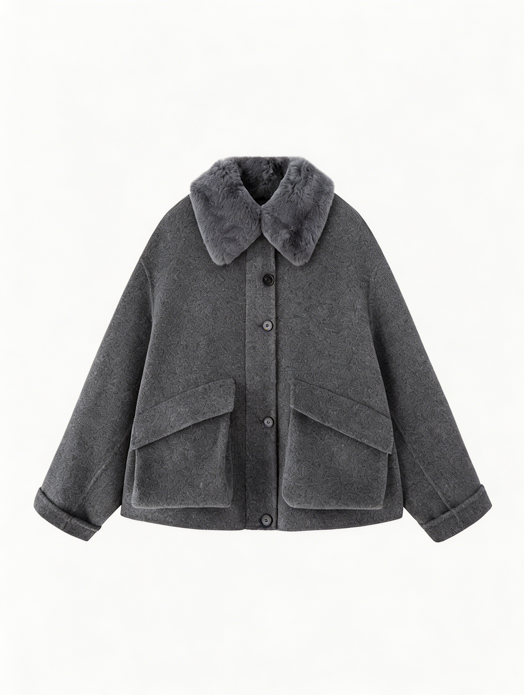 Short Zip Coat with Fox Fur Collar | Luxury Coat | CEID Fashion - Luxury Wool Outerwear by CEID - Image 1