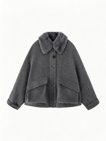 Short Zip Coat with Fox Fur Collar | Luxury Coat | CEID Fashion - Luxury Wool Outerwear by CEID - Image 1