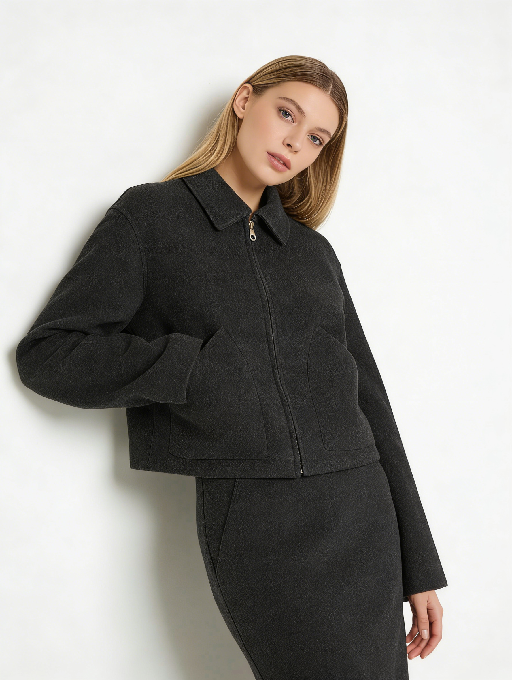 Wool Silk Blend Retro Cropped Coat | Premium Wool | Luxury Coat | CEID Fashion - Luxury Wool Outerwear by CEID - Image 2