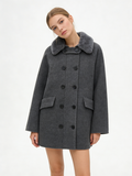 Fox Fur Lapel Double Breasted Short Coat | Luxury Coat | CEID Fashion - Luxury Wool Outerwear by CEID - Image 3