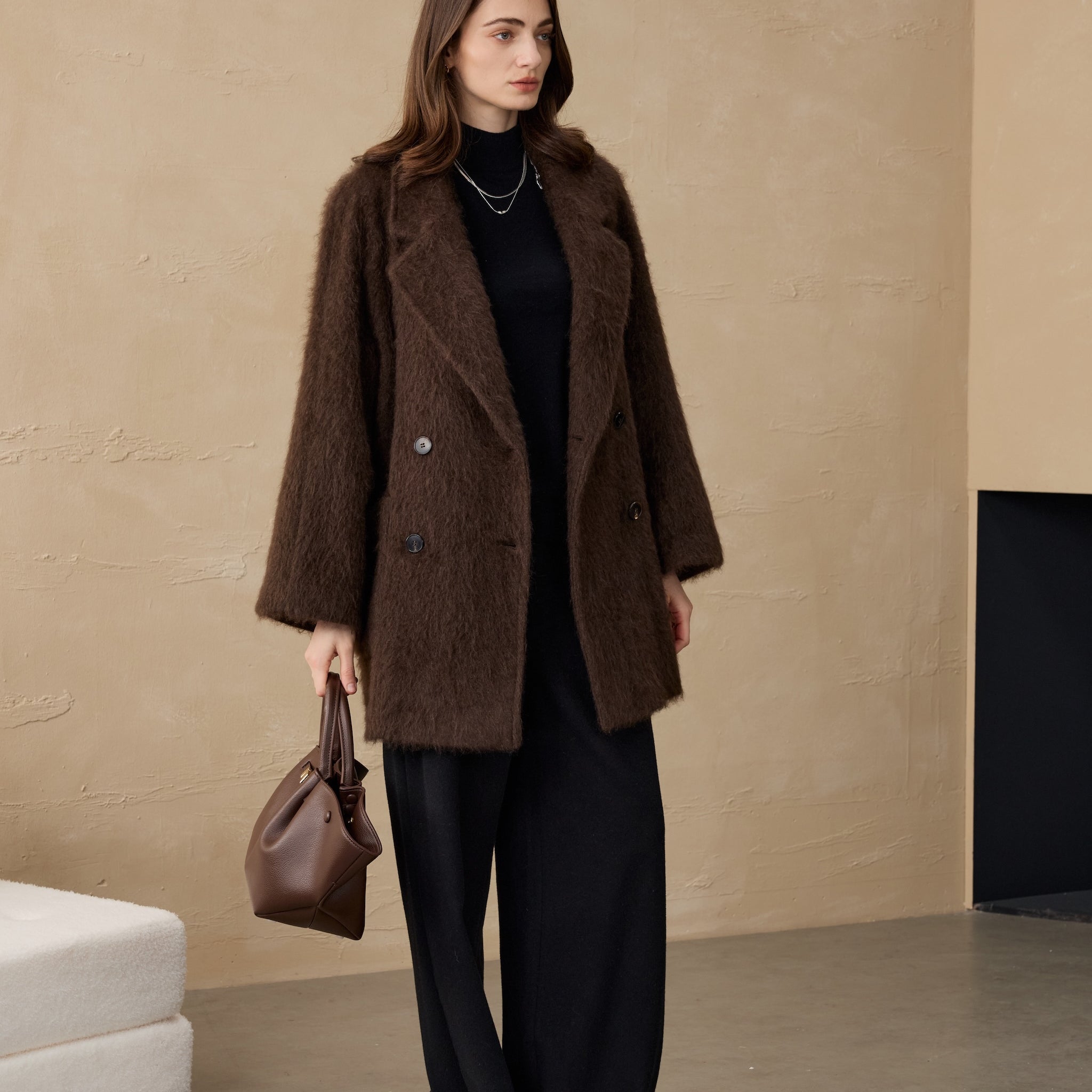 Suit Collar Double Breasted Mid-Length Coat