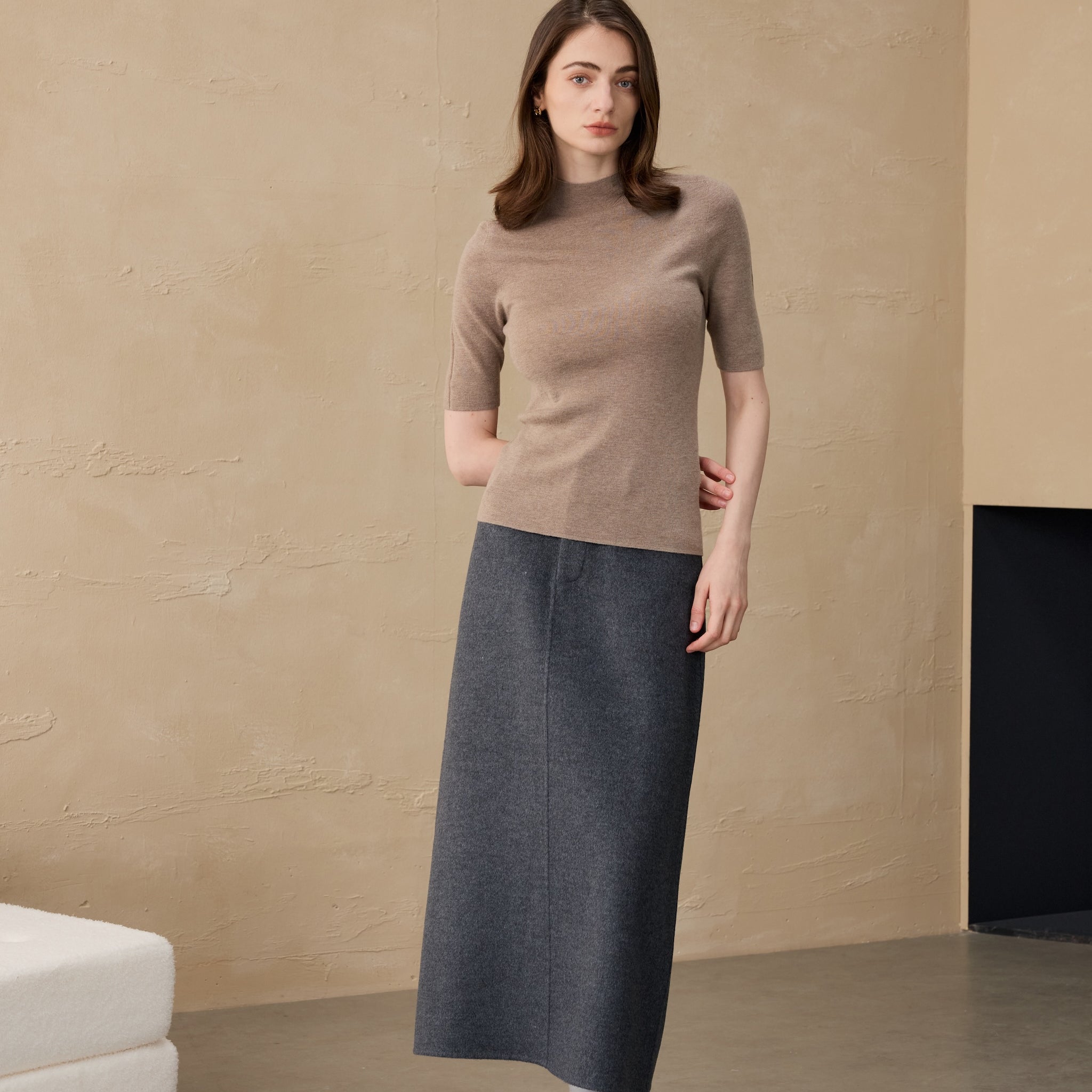 Half-high Neck Knitted Short Sleeves
