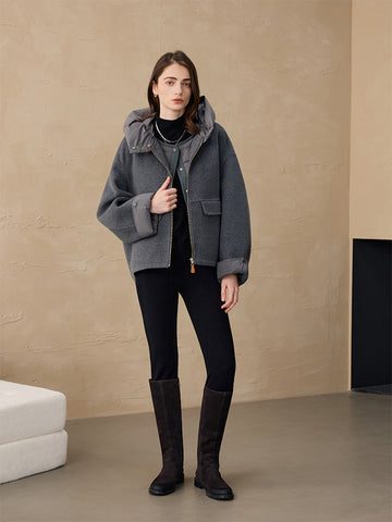 Two Piece Set - Wool Coat and Down Vest