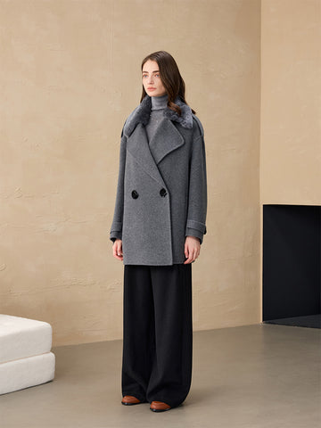 大翻领毛领短外套