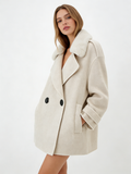 Large Lapel Short Coat with Fur Collar | Luxury Coat | CEID Fashion - Luxury Wool Outerwear by CEID - Image 3