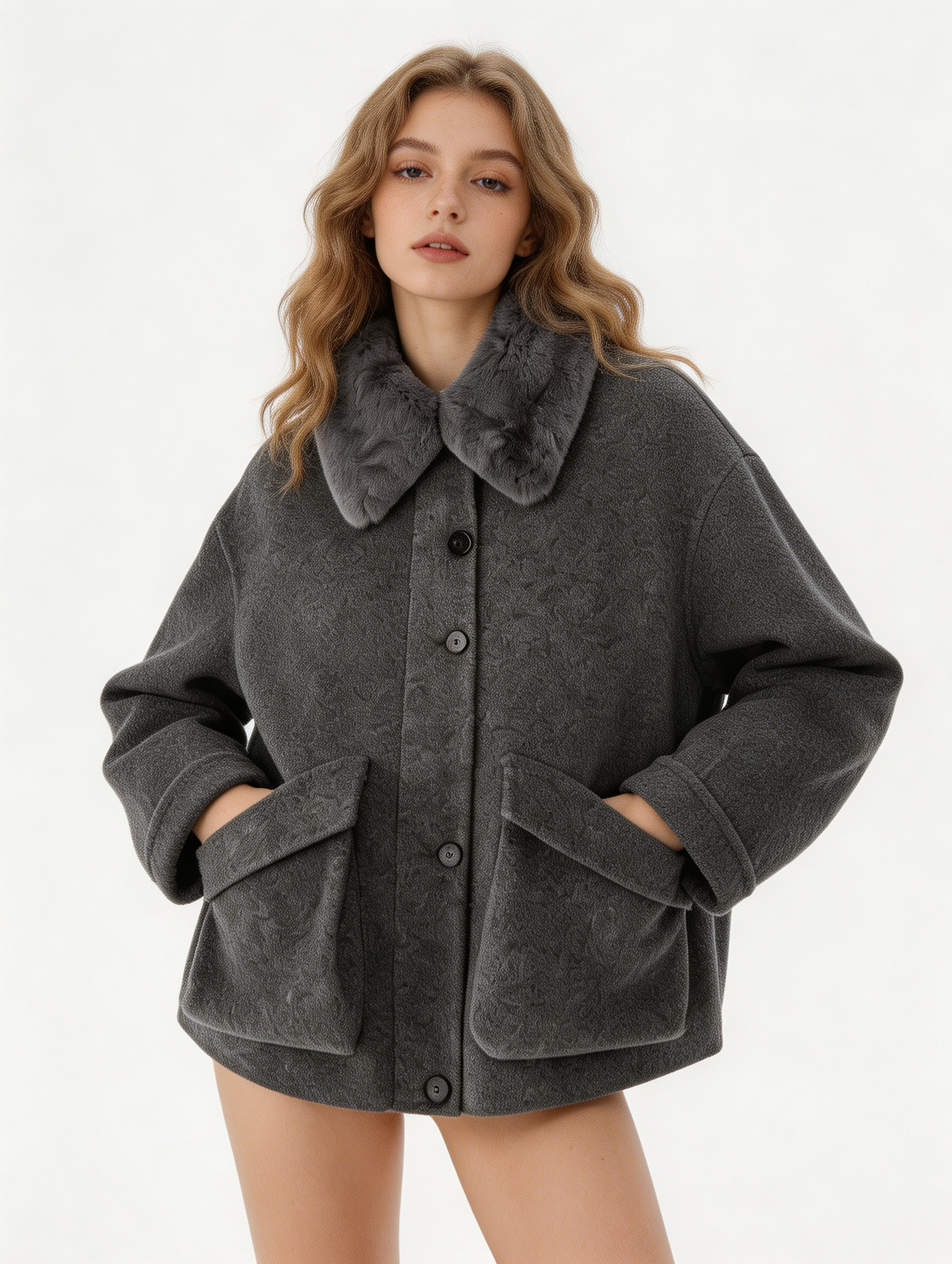 Short Zip Coat with Fox Fur Collar | Luxury Coat | CEID Fashion - Luxury Wool Outerwear by CEID - Image 2