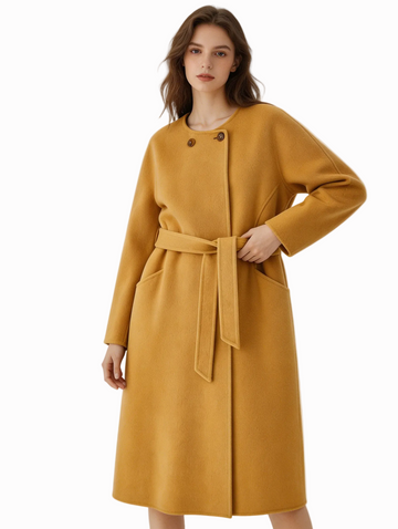Round Neck Long Wool Camel Hair Coat | Premium Wool | Luxury Coat | CEID Fashion - Luxury Wool Outerwear by CEID - Image 2