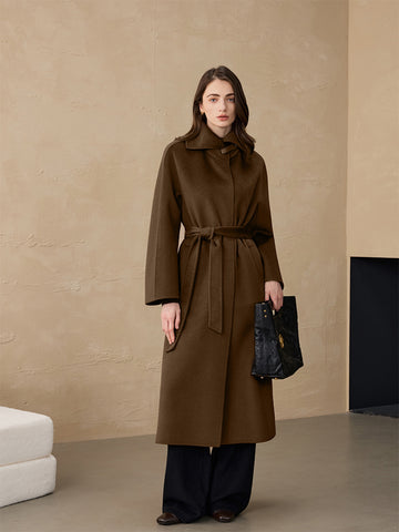 Lace-up Lapel Long Cashmere Coat