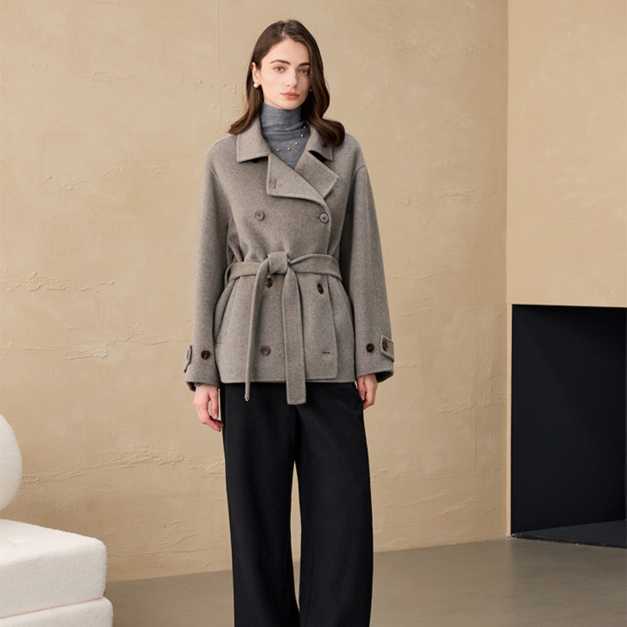 Double-breasted Lapel Short Coat