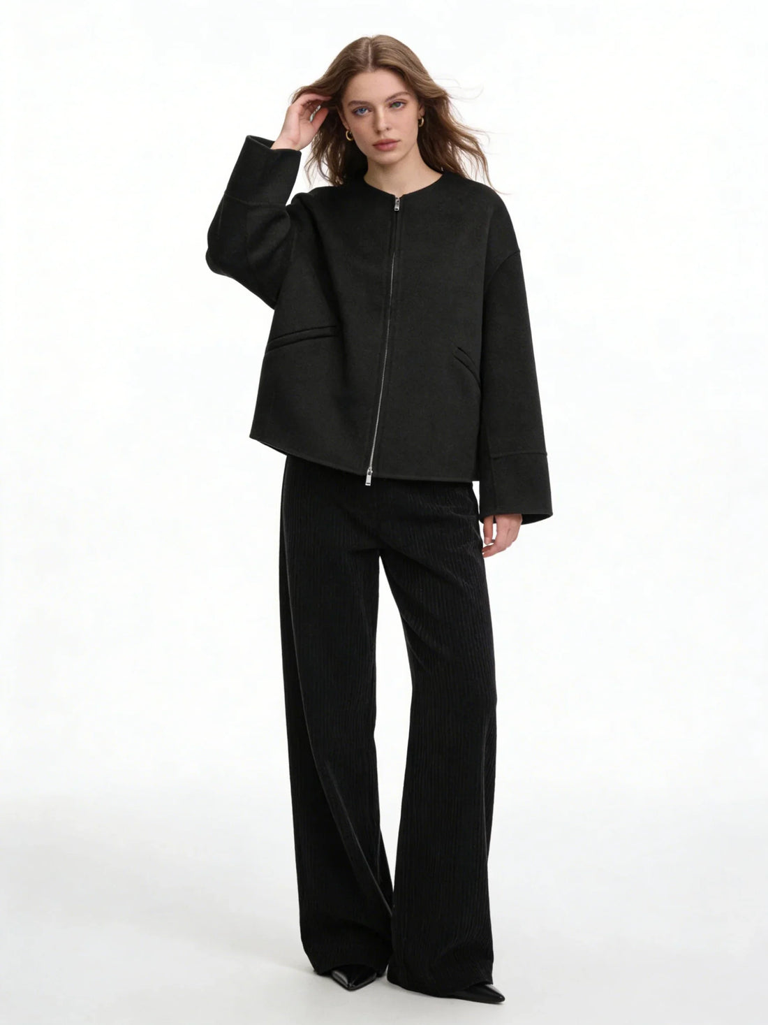 Round Neck Short Zip-Front Cashmere Coat | Premium Cashmere | Luxury Coat | CEID Fashion - Luxury Cashmere Outerwear by CEID - Image 1