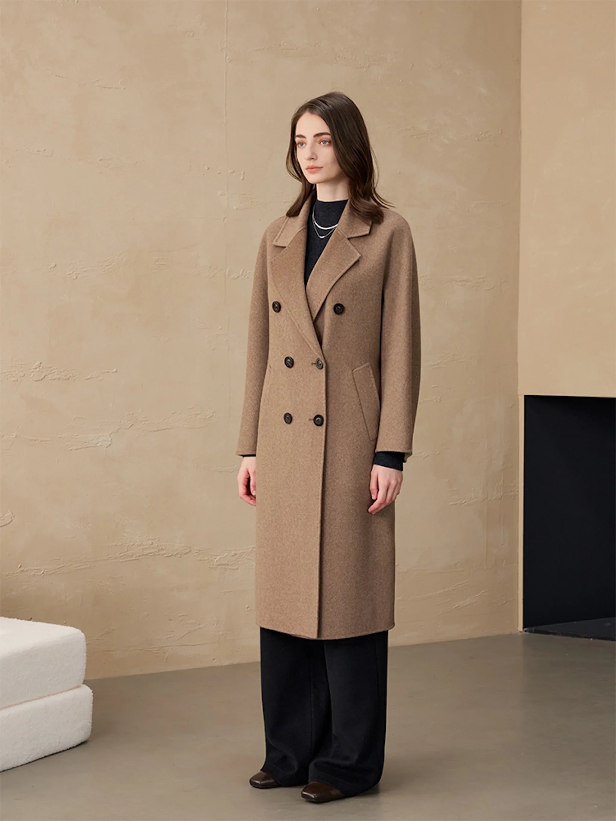 14.5μm Baby Cashmere Men's Double Breasted Overcoat | 16-Needle