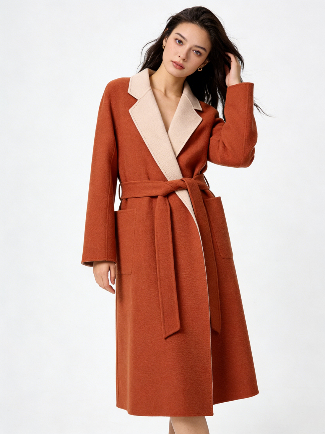 Two-Tone Cashmere Belted Wrap Coat | Premium Cashmere | Luxury Coat | CEID Fashion - Luxury Cashmere Outerwear by CEID - Image 1