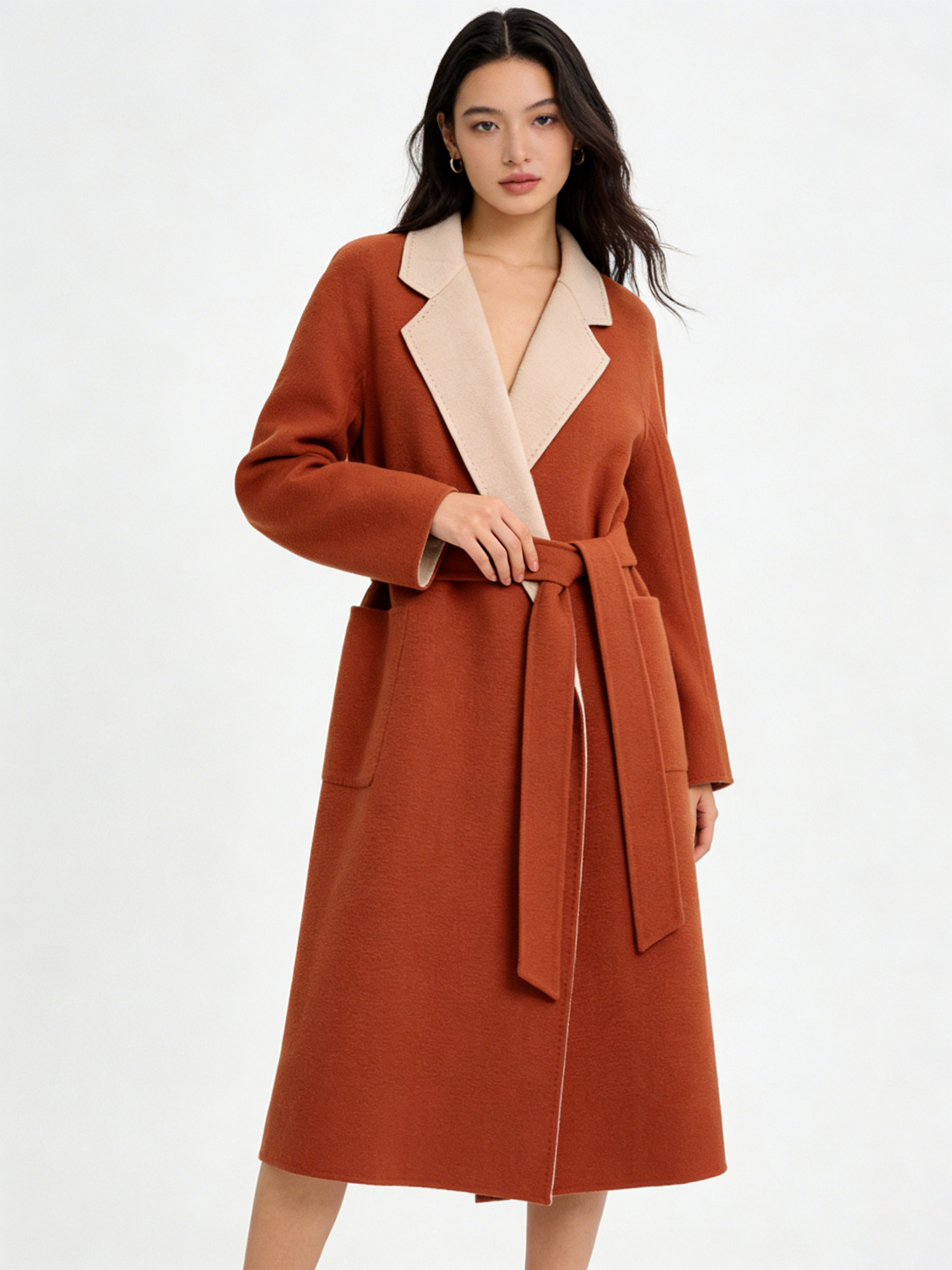 Two-Tone Cashmere Belted Wrap Coat | Premium Cashmere | Luxury Coat | CEID Fashion - Luxury Cashmere Outerwear by CEID - Image 4