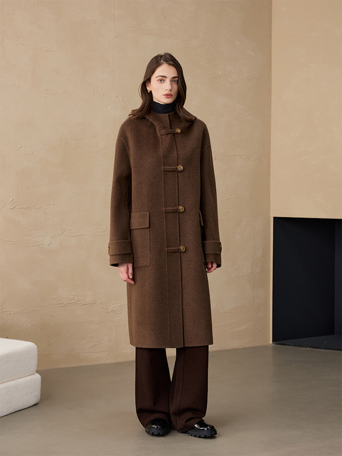 Single Breasted Hooded Long Coat Womens Fall Winter Wool Coats  Midi Peacoat Trench CoatsWomen's Wool and Camel Hair Blend Coat French-Style Fashionable Wide-Cut Long