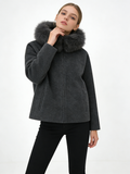 Hooded Fox Fur Collar Zip Short Coat | Luxury Coat | CEID Fashion - Luxury Wool Outerwear by CEID - Image 6