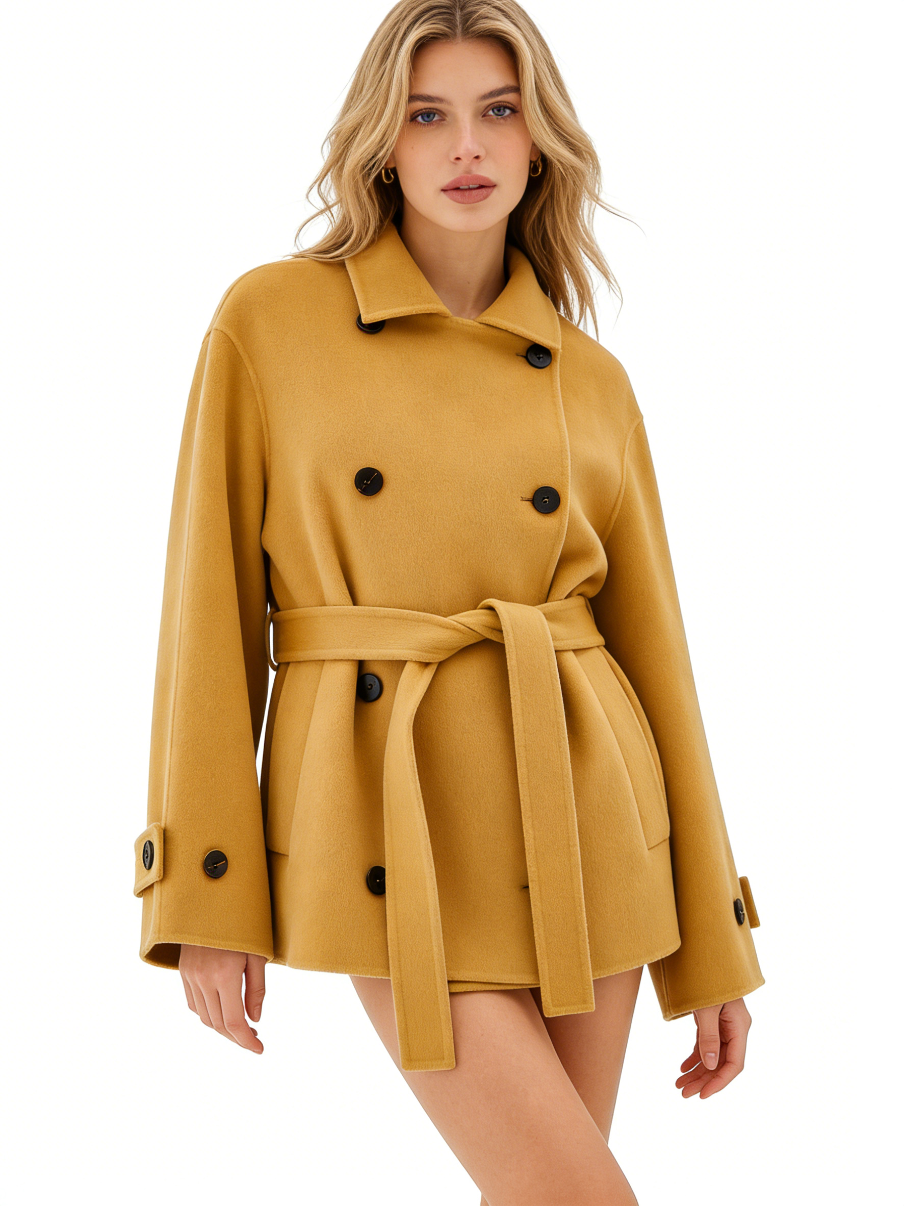 Double Breasted Lapel Short Wool Blend Coat | Premium Wool | Luxury Coat | CEID Fashion - Luxury Wool Outerwear by CEID - Image 4