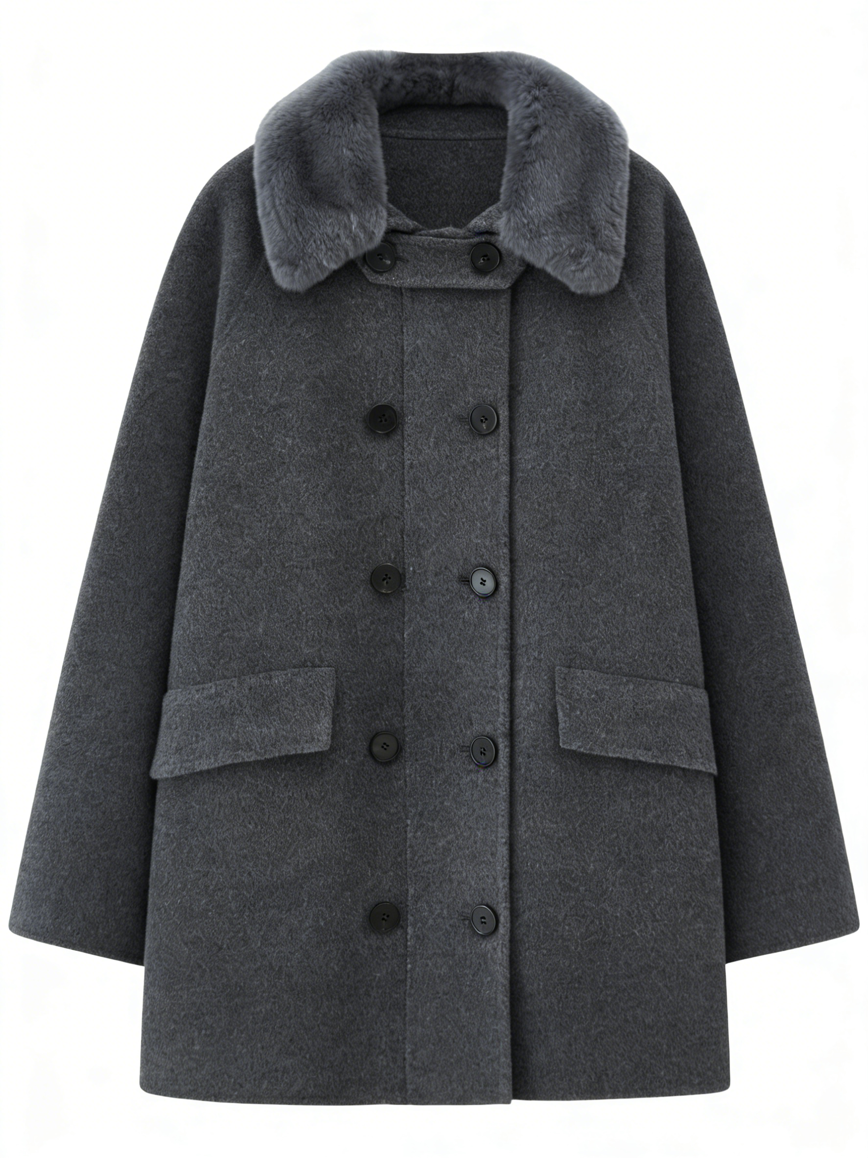 Fox Fur Lapel Double Breasted Short Coat | Luxury Coat | CEID Fashion - Luxury Wool Outerwear by CEID - Image 1