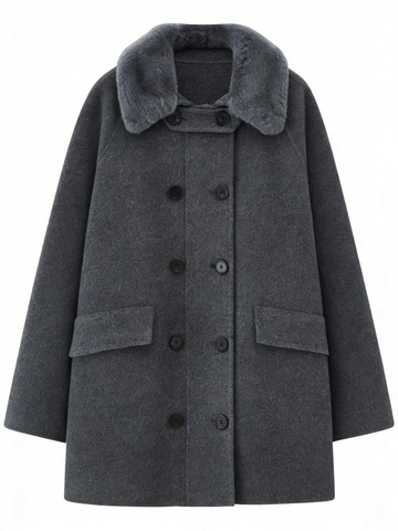 Fox Fur Lapel Double Breasted Short Coat | Luxury Coat | CEID Fashion - Luxury Wool Outerwear by CEID - Image 1