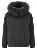 Hooded Fox Fur Collar Zip Short Coat | Luxury Coat | CEID Fashion - Luxury Wool Outerwear by CEID - Image 1