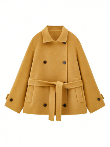 Double Breasted Lapel Short Wool Blend Coat | Premium Wool | Luxury Coat | CEID Fashion - Luxury Wool Outerwear by CEID - Image 1