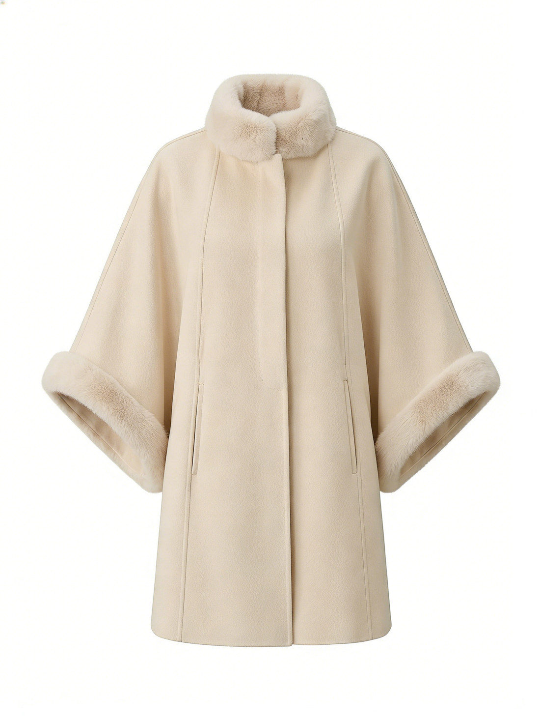 Poncho Round Neck Cashmere Coat with Mink | Premium Cashmere | Luxury Coat | CEID Fashion - Luxury Cashmere Outerwear by CEID - Image 1
