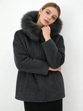 Hooded Fox Fur Collar Zip Short Coat | Luxury Coat | CEID Fashion - Luxury Wool Outerwear by CEID - Image 2