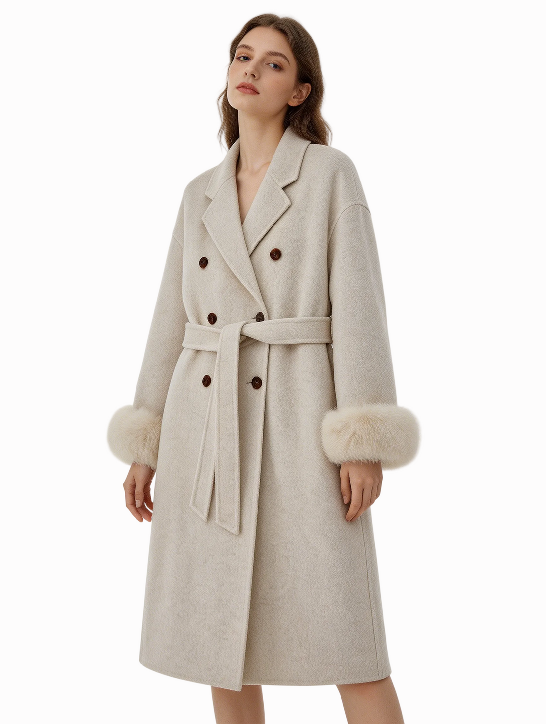 Classic Mid-Length Double Breasted Fur Sleeve Coat | Luxury Coat | CEID Fashion - Luxury Wool Outerwear by CEID - Image 1