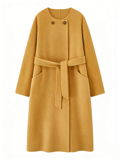Round Neck Long Wool Camel Hair Coat | Premium Wool | Luxury Coat | CEID Fashion - Luxury Wool Outerwear by CEID - Image 1