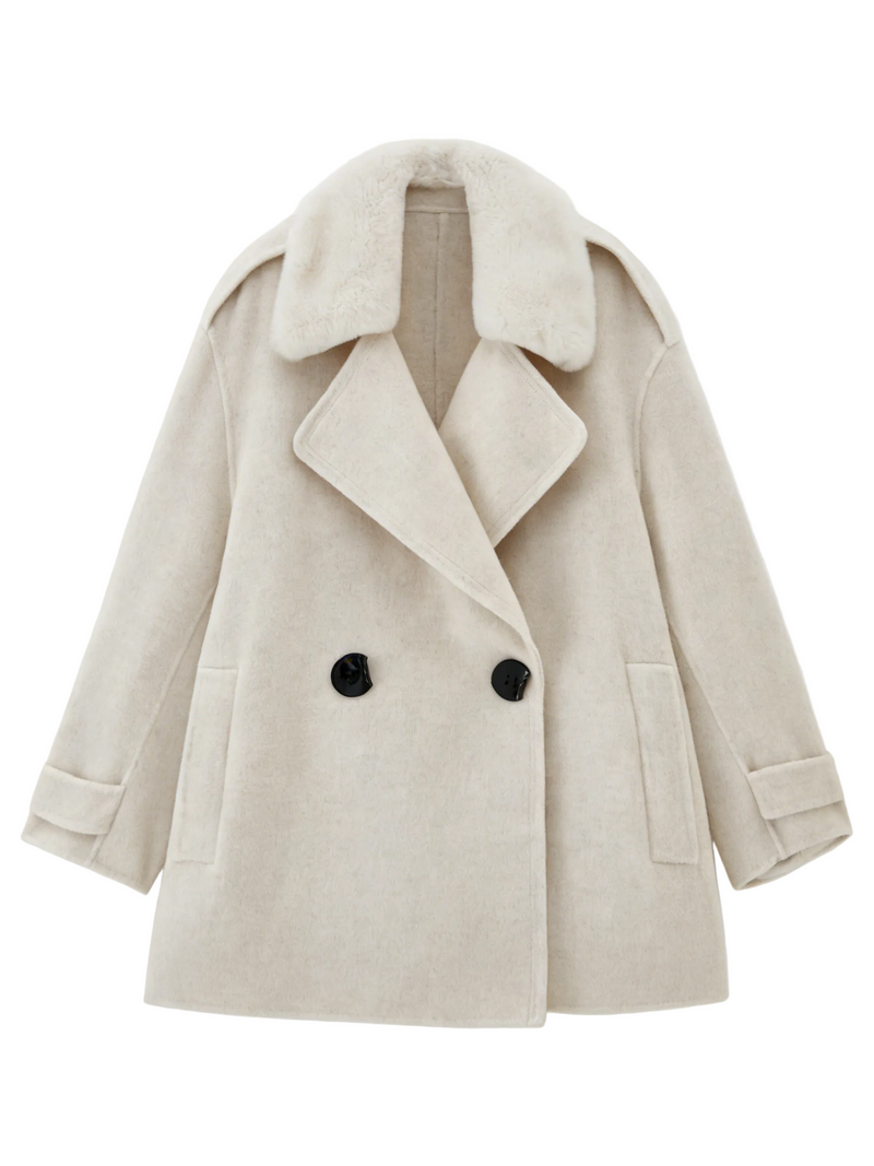 Large Lapel Short Coat with Fur Collar | Luxury Coat | CEID Fashion