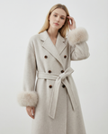 Classic Mid-Length Double Breasted Fur Sleeve Coat | Luxury Coat | CEID Fashion - Luxury Wool Outerwear by CEID - Image 3